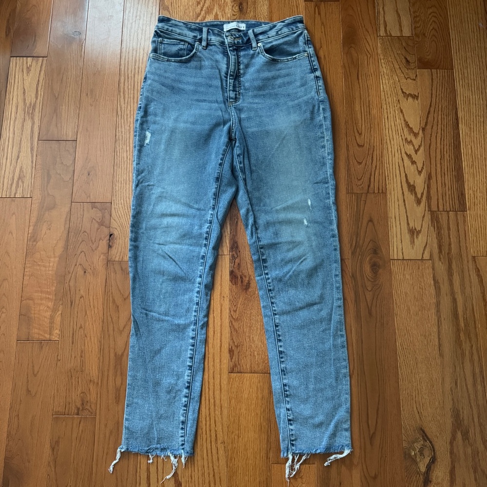 LOFT High Rise The Curvy Skinny Distressed Blue Jeans